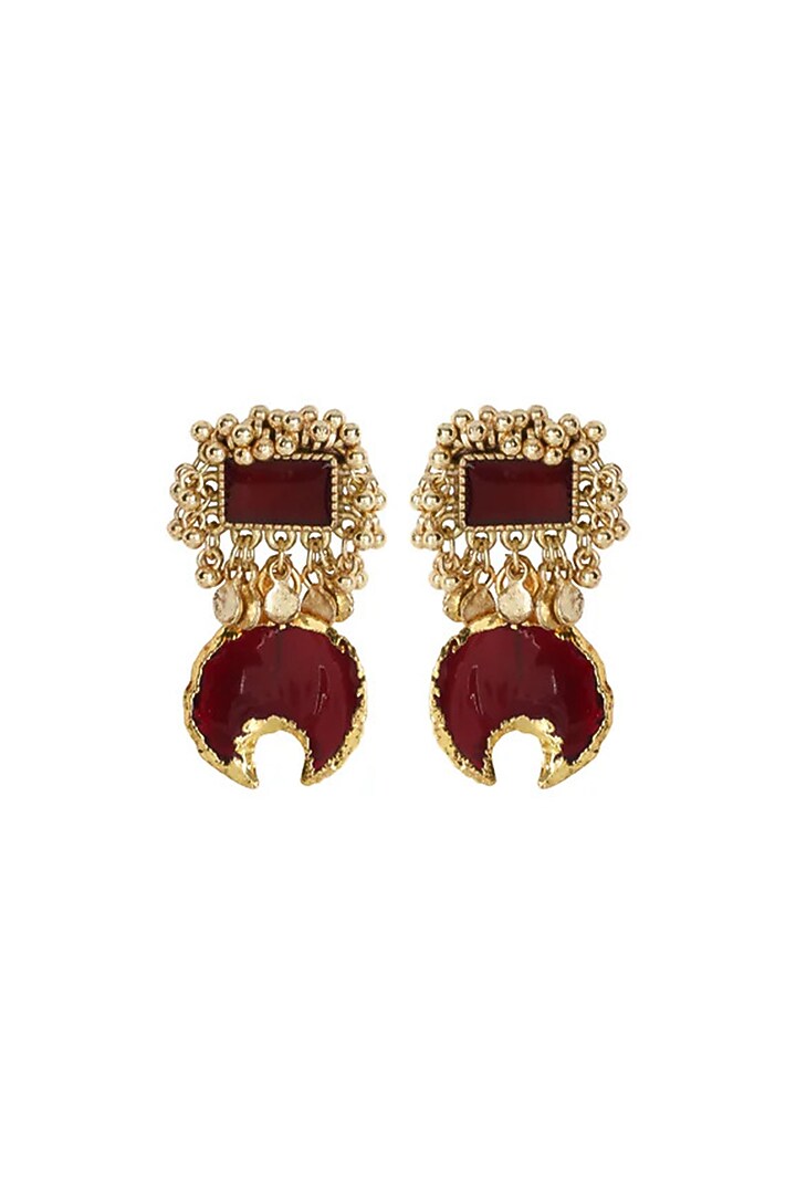 Gold Finish Mirror & Green Stone Stud Earrings by House Of Tuhina at Pernia's Pop Up Shop