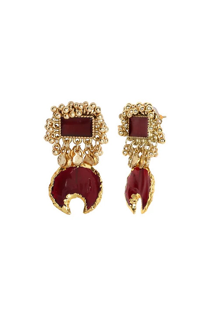 Gold Finish Mirror & Green Stone Stud Earrings by House Of Tuhina at Pernia's Pop Up Shop