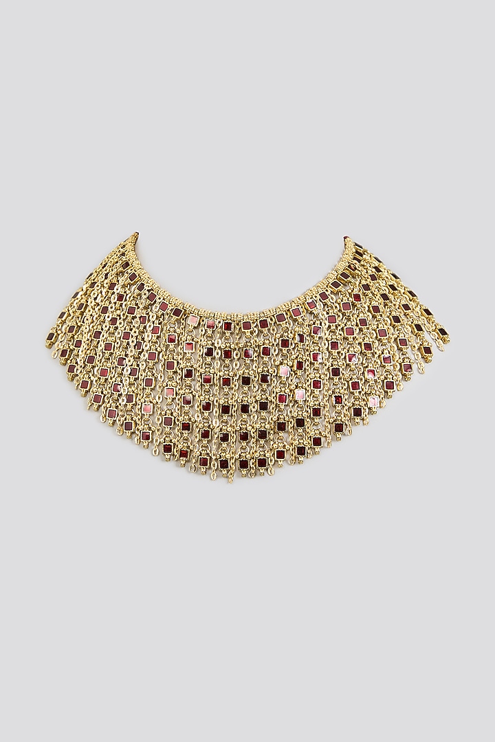 Gold Finish Maroon Stone Choker Necklace by House Of Tuhina at Pernia's Pop Up Shop