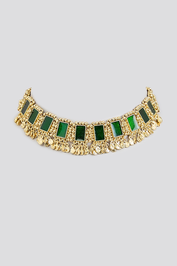 Gold Finish Green Stone Choker Necklace by House Of Tuhina at Pernia's Pop Up Shop