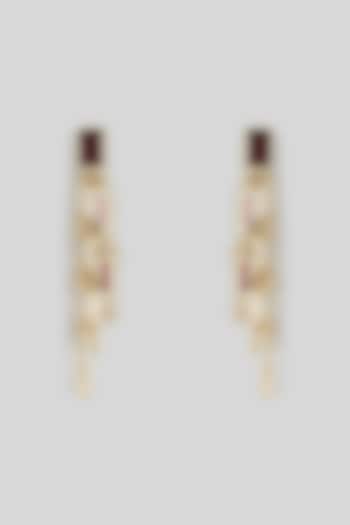Gold Finish Maroon Stone Dangler Earrings by House of Tuhina at Pernia's Pop Up Shop