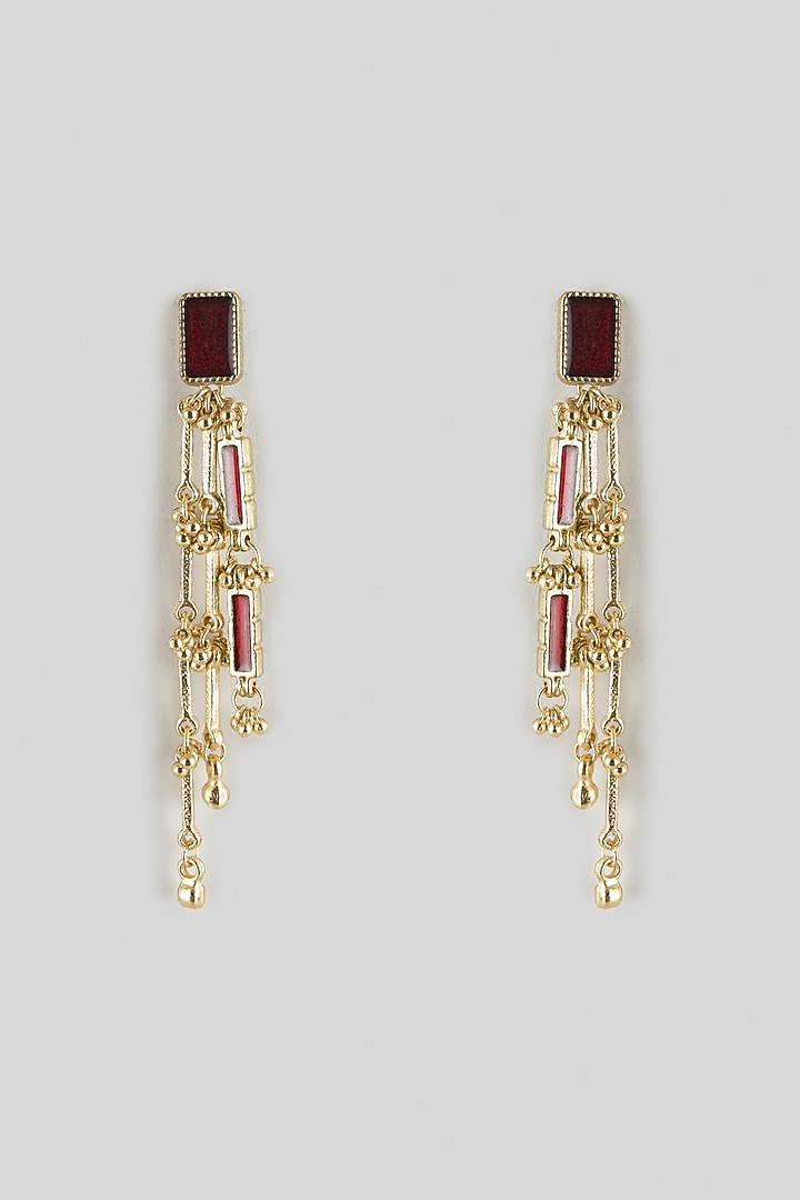 Gold Finish Maroon Stone Dangler Earrings by House of Tuhina at Pernia's Pop Up Shop