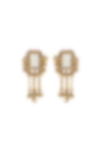 Gold Finish Mirror & Gold Stone Stud Earrings by House Of Tuhina at Pernia's Pop Up Shop