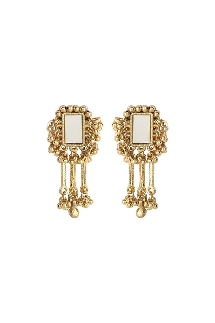 Gold Finish Mirror & Gold Stone Stud Earrings by House Of Tuhina at Pernia's Pop Up Shop