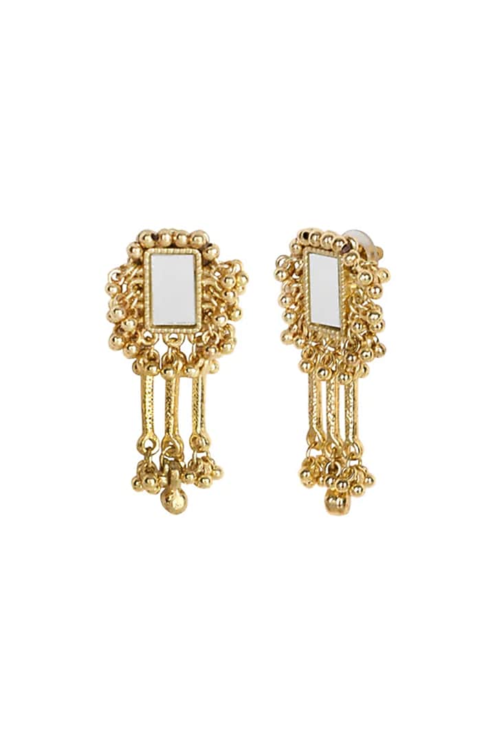 Gold Finish Mirror & Gold Stone Stud Earrings by House Of Tuhina at Pernia's Pop Up Shop