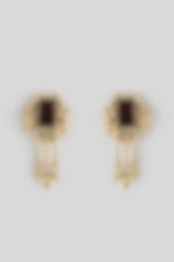 Gold Finish Maroon Stone Dangler Earrings by House of Tuhina at Pernia's Pop Up Shop