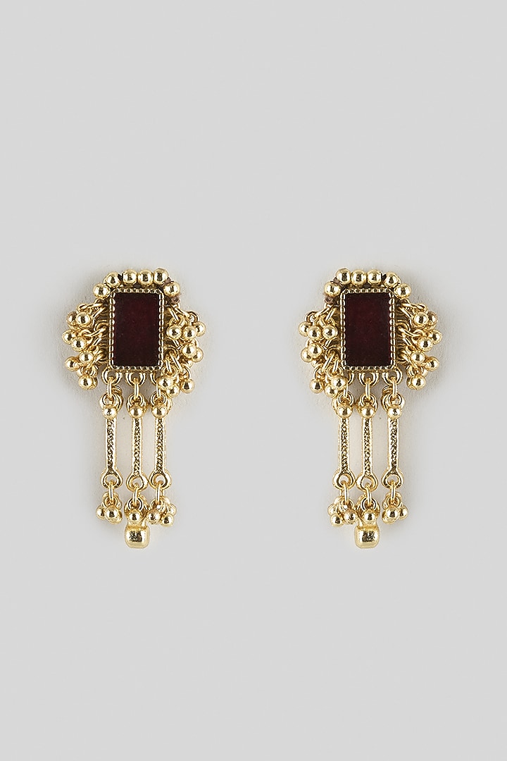 Gold Finish Maroon Stone Dangler Earrings by House of Tuhina at Pernia's Pop Up Shop
