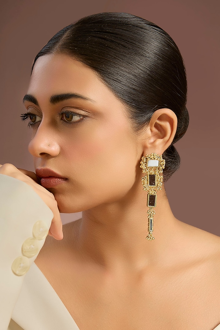 Gold Finish Gold Stone Dangler Earrings by House of Tuhina at Pernia's Pop Up Shop