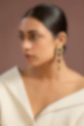 Gold Finish Maroon Stone Dangler Earrings by House of Tuhina at Pernia's Pop Up Shop