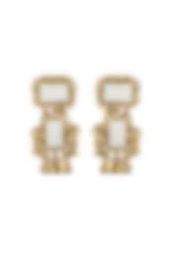Gold Finish Mirror & Gold Stone Dangler Earrings by House Of Tuhina at Pernia's Pop Up Shop