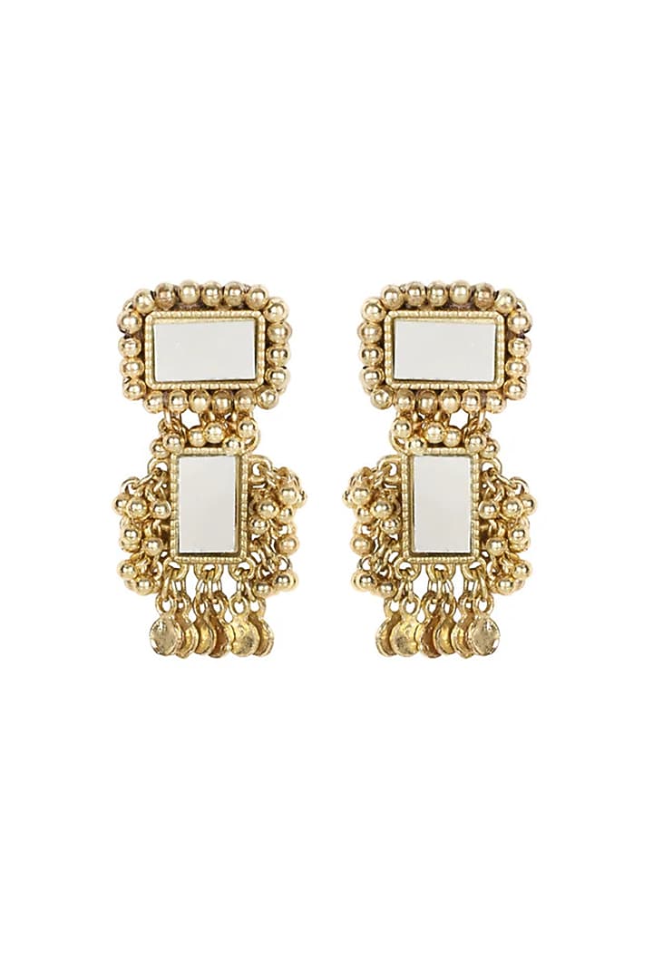 Gold Finish Mirror & Gold Stone Dangler Earrings by House Of Tuhina at Pernia's Pop Up Shop