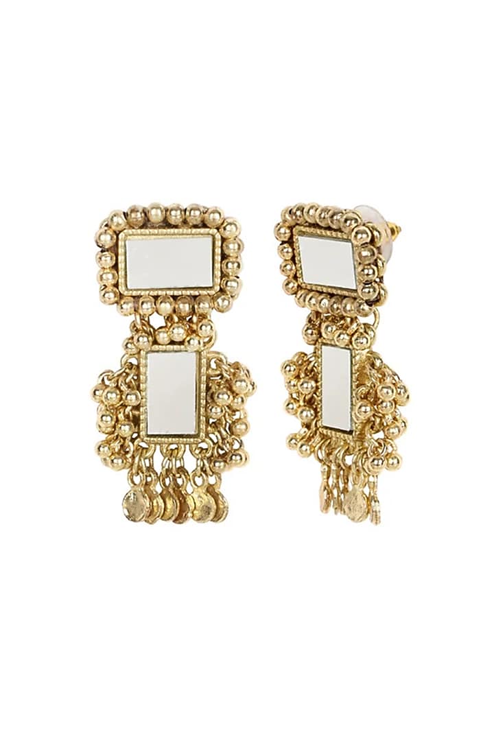 Gold Finish Mirror & Gold Stone Dangler Earrings by House Of Tuhina at Pernia's Pop Up Shop