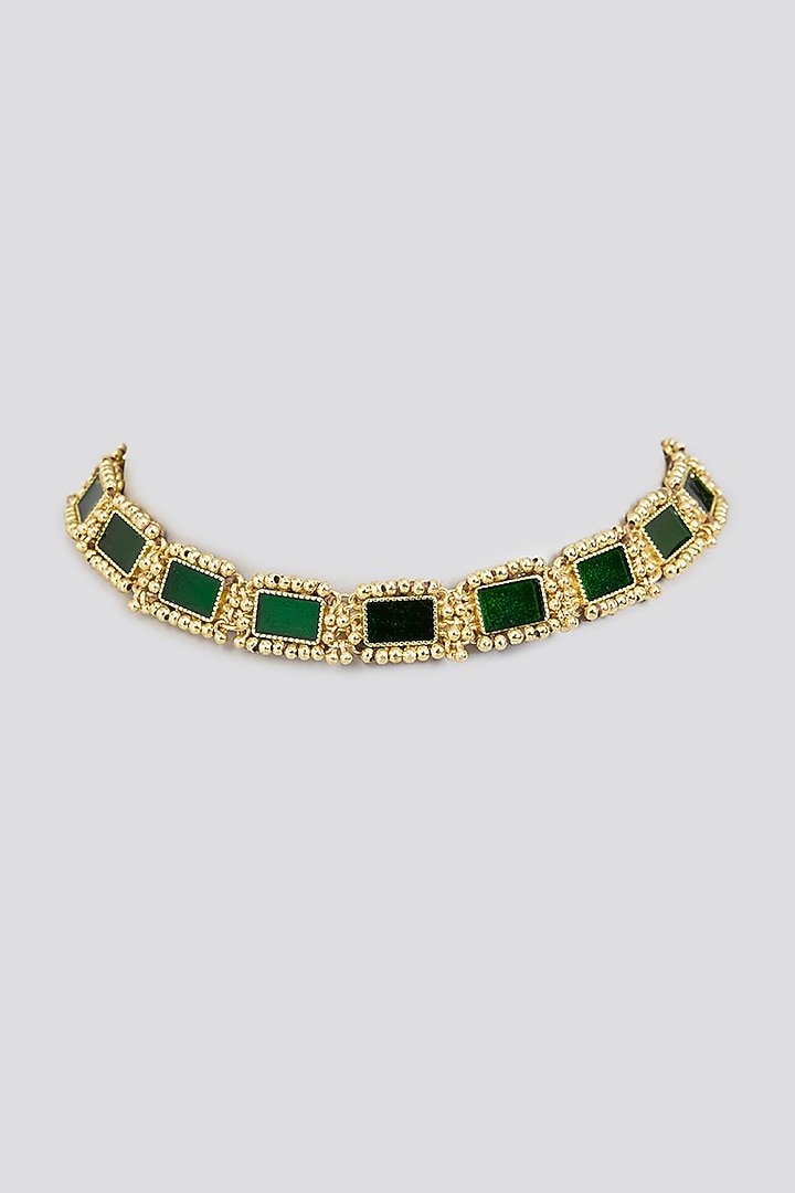 Gold Finish Green Stone Choker Necklace by House Of Tuhina at Pernia's Pop Up Shop