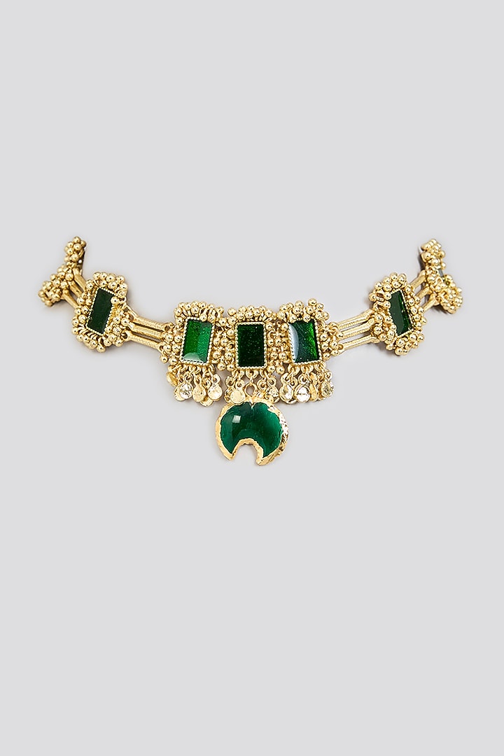Gold Finish Green Stone Choker Necklace by House Of Tuhina at Pernia's Pop Up Shop