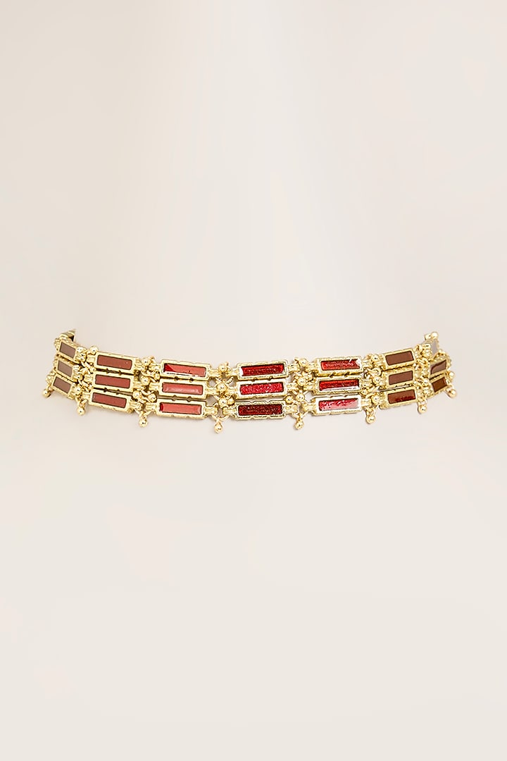 Gold Finish Maroon Stone Choker Necklace by House of Tuhina at Pernia's Pop Up Shop