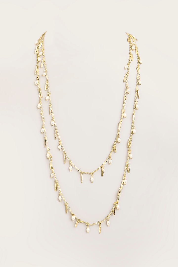Gold Finish Gold Stone Long Necklace by House of Tuhina at Pernia's Pop Up Shop