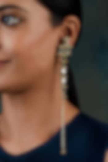 Gold Finish Mirror & Gold Stone Dangler Earrings by House Of Tuhina at Pernia's Pop Up Shop