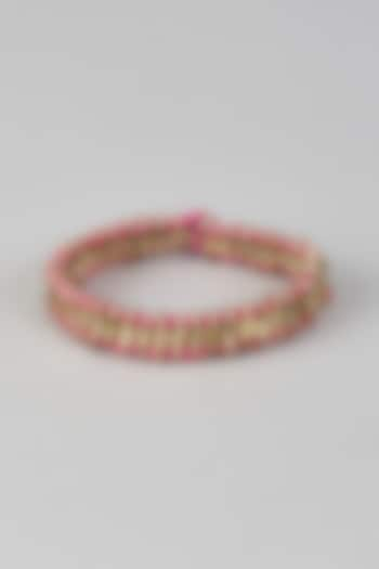 Gold Finish Pink Stone Handmade Bracelet by House Of Tuhina at Pernia's Pop Up Shop