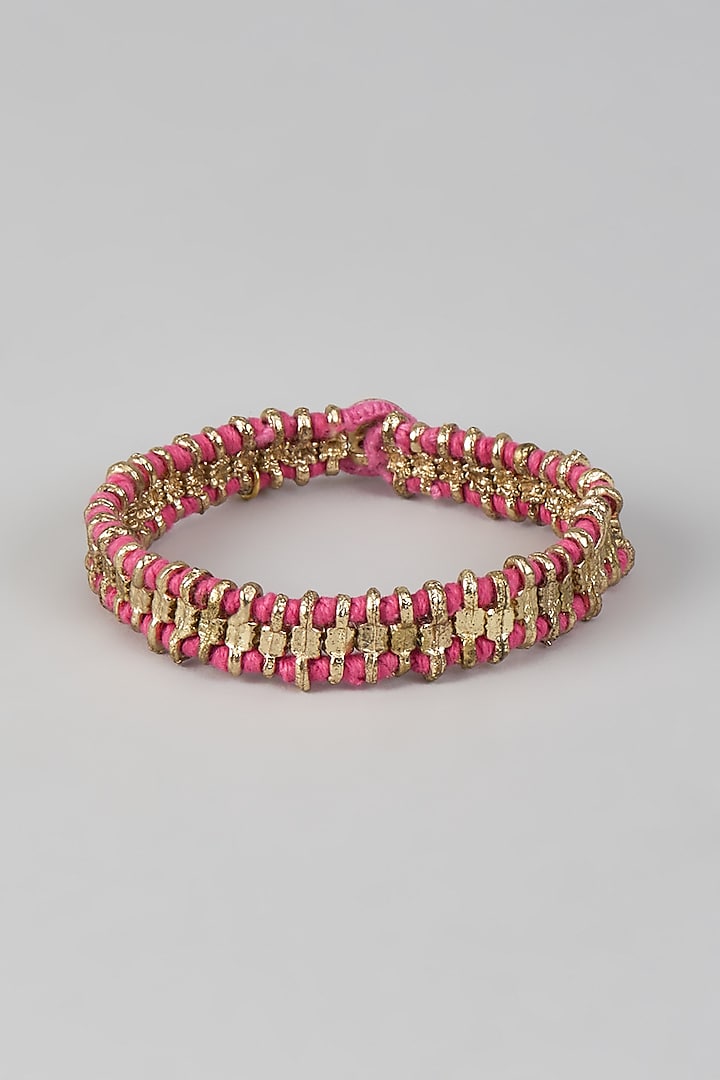 Gold Finish Pink Stone Handmade Bracelet by House Of Tuhina at Pernia's Pop Up Shop