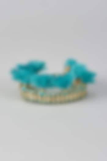 Gold Finish Turquoise Stone Handmade Bracelet by House Of Tuhina at Pernia's Pop Up Shop