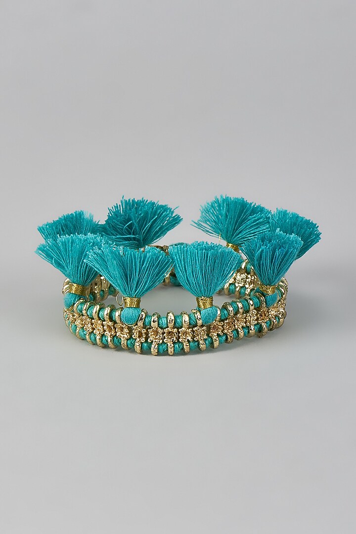 Gold Finish Turquoise Stone Handmade Bracelet by House Of Tuhina at Pernia's Pop Up Shop