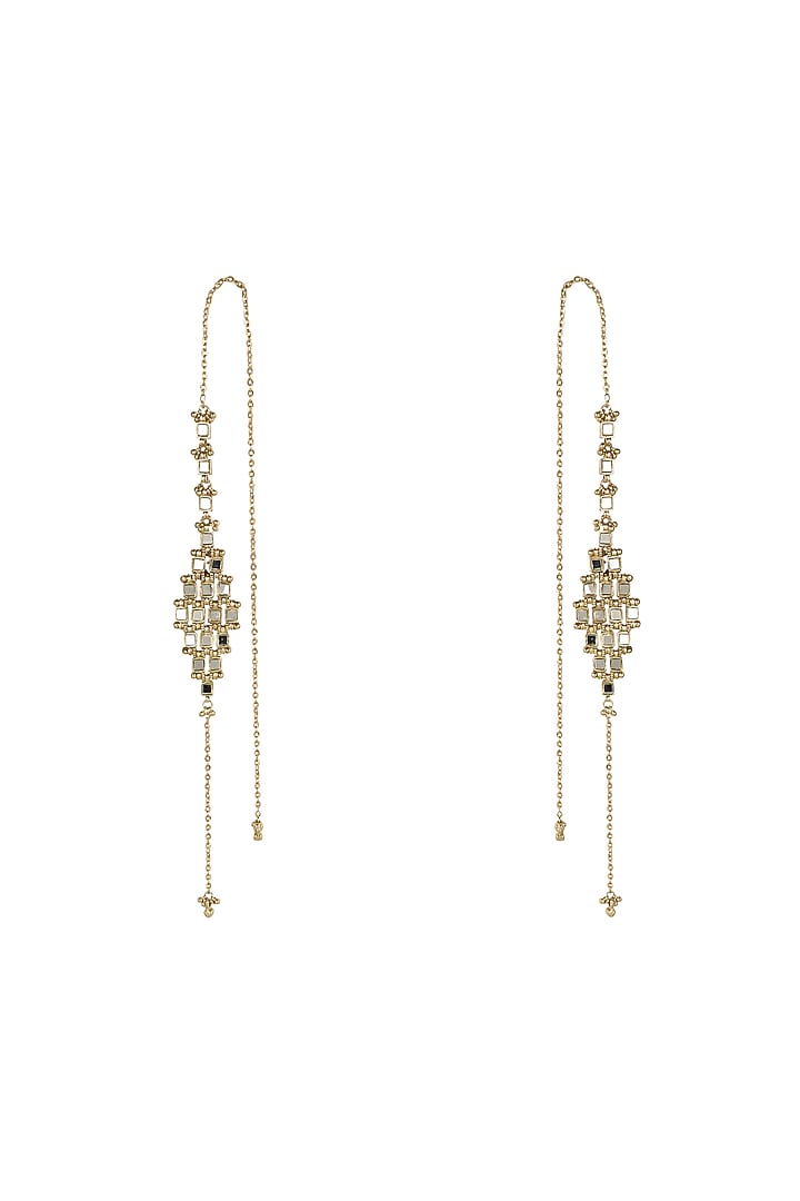 Gold Finish Mirror Dangler Earrings by House of Tuhina at Pernia's Pop Up Shop