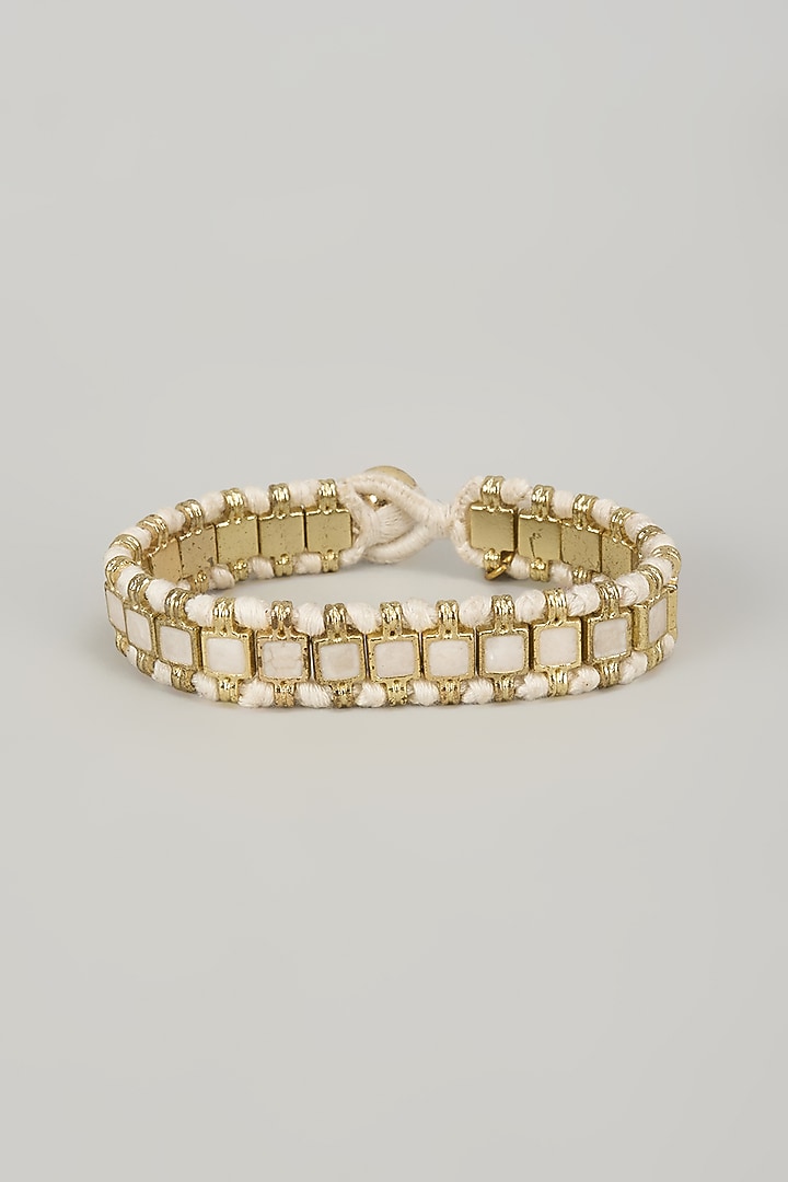 Gold Finish White Stone Bracelet by House Of Tuhina at Pernia's Pop Up Shop