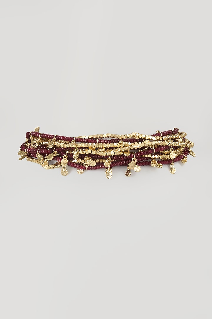 Gold Finish Maroon Stone Necklace by House Of Tuhina at Pernia's Pop Up Shop
