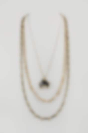 Gold Finish Black Stone Necklace by House Of Tuhina at Pernia's Pop Up Shop