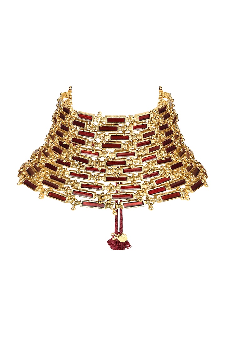 Gold Finish Freshwater Pearl Necklace by House of Tuhina at Pernia's Pop Up Shop