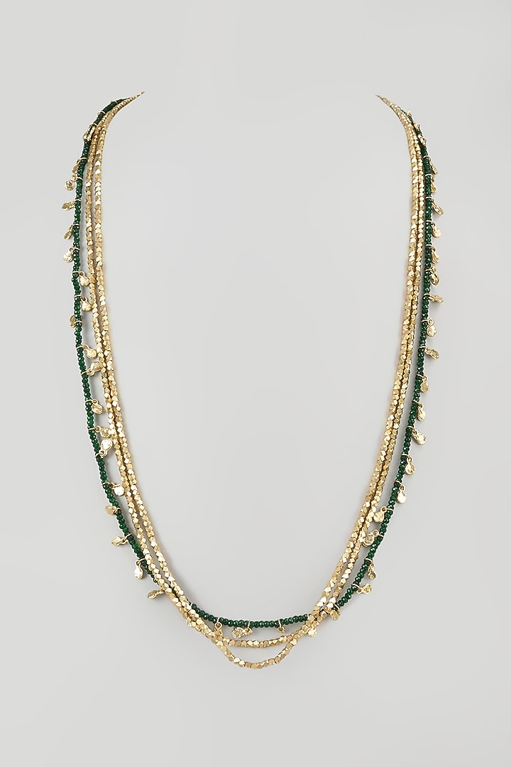 Gold Finish Green Stone Necklace by House Of Tuhina at Pernia's Pop Up Shop