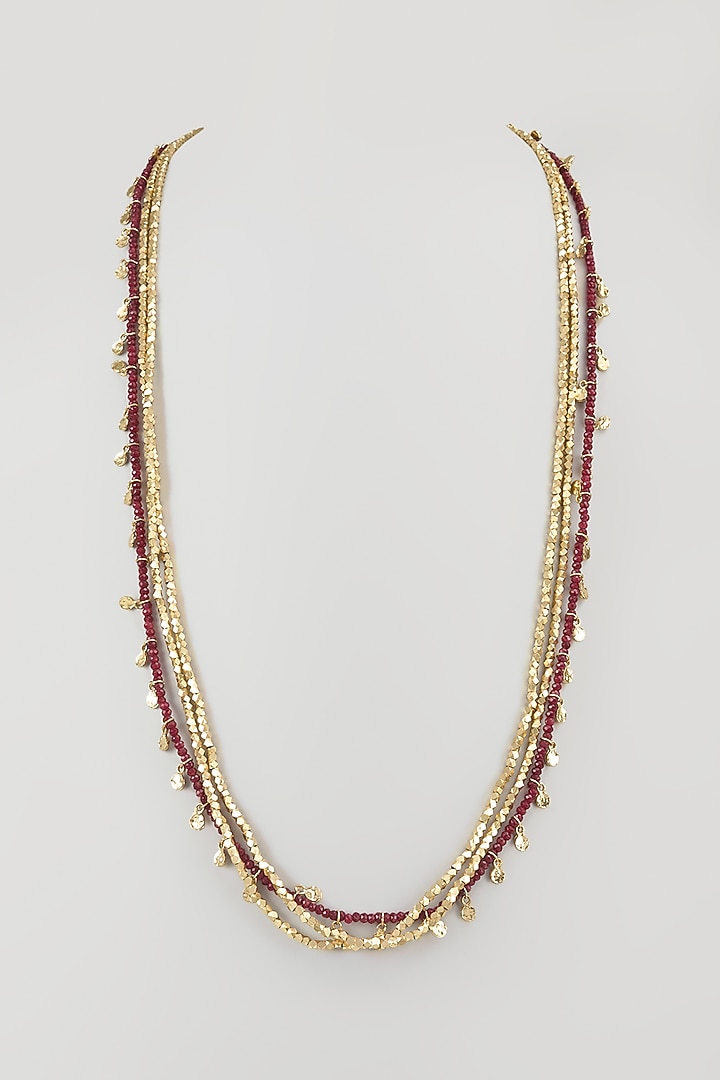 Gold Finish Maroon Stone Necklace by House Of Tuhina at Pernia's Pop Up Shop