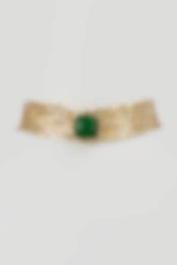 Gold Finish Green Stone Necklace by House Of Tuhina at Pernia's Pop Up Shop