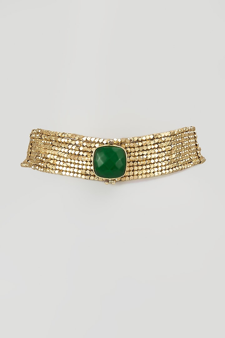 Gold Finish Green Stone Necklace by House Of Tuhina at Pernia's Pop Up Shop
