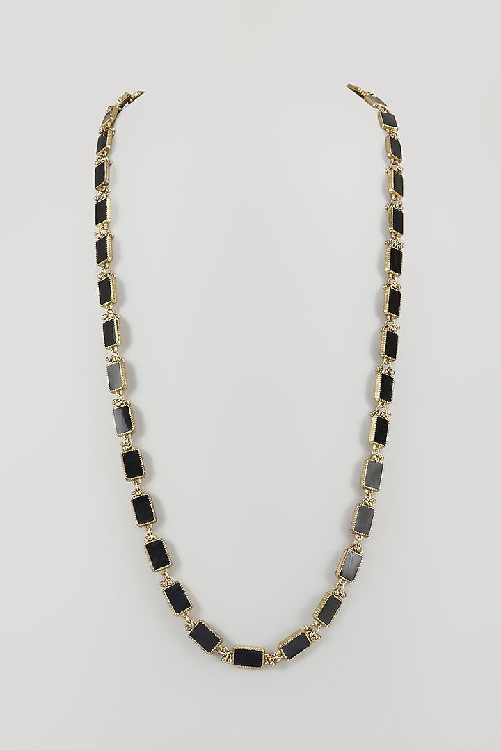 Gold Finish Black Stone Necklace by House Of Tuhina at Pernia's Pop Up Shop