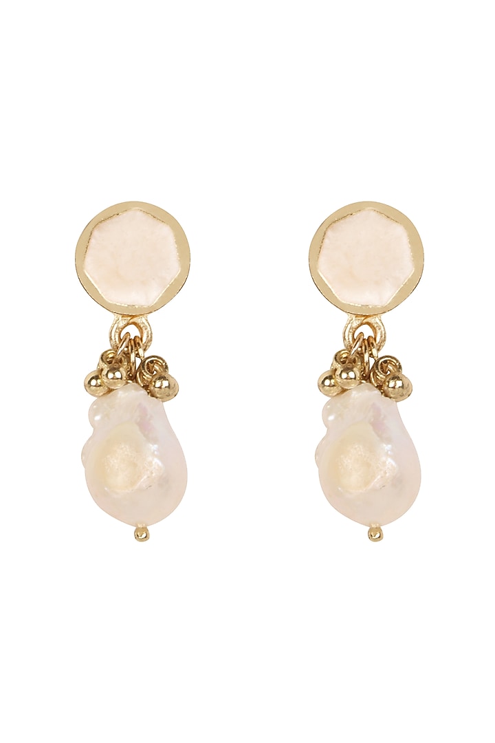 Gold Finish Fresh Water Pearl Dangler Earrings by House of Tuhina at Pernia's Pop Up Shop