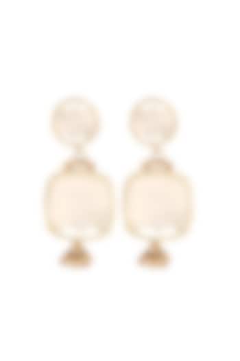 Gold Finish White Quartz Stone Dangler Earrings by House of Tuhina at Pernia's Pop Up Shop