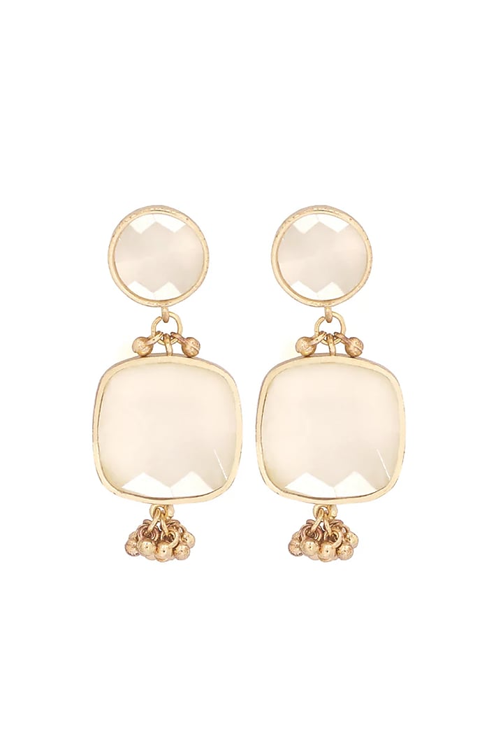Gold Finish White Quartz Stone Dangler Earrings by House of Tuhina at Pernia's Pop Up Shop