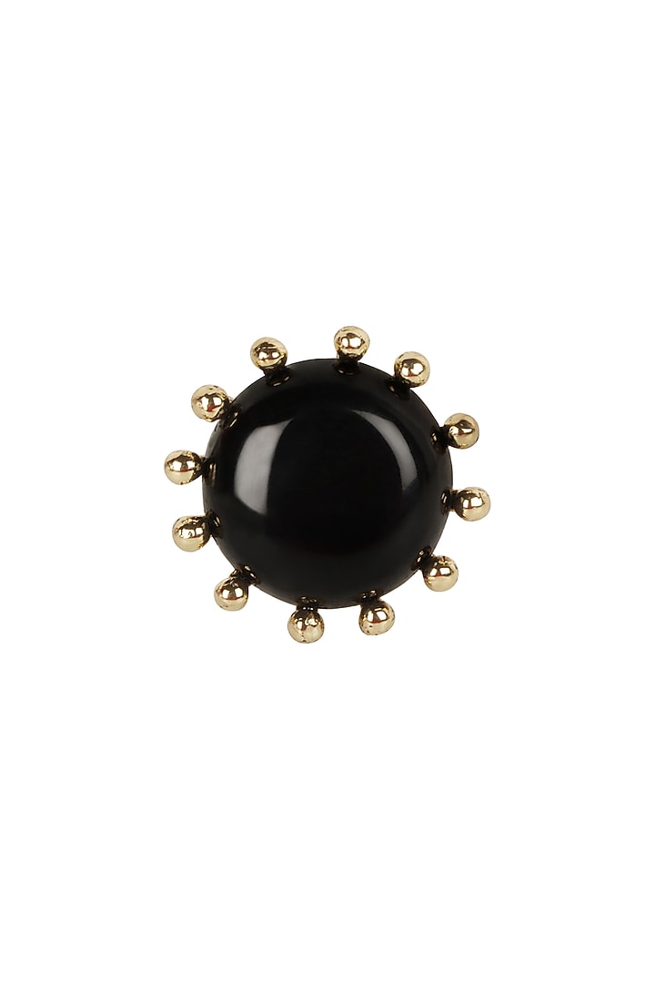Gold Finish Black Freshwater Pearl Adjustable Ring by House of Tuhina at Pernia's Pop Up Shop