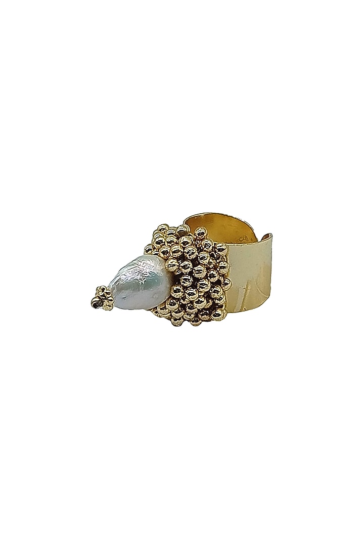 Gold Finish Freshwater Pearl Ring by House of Tuhina at Pernia's Pop Up Shop