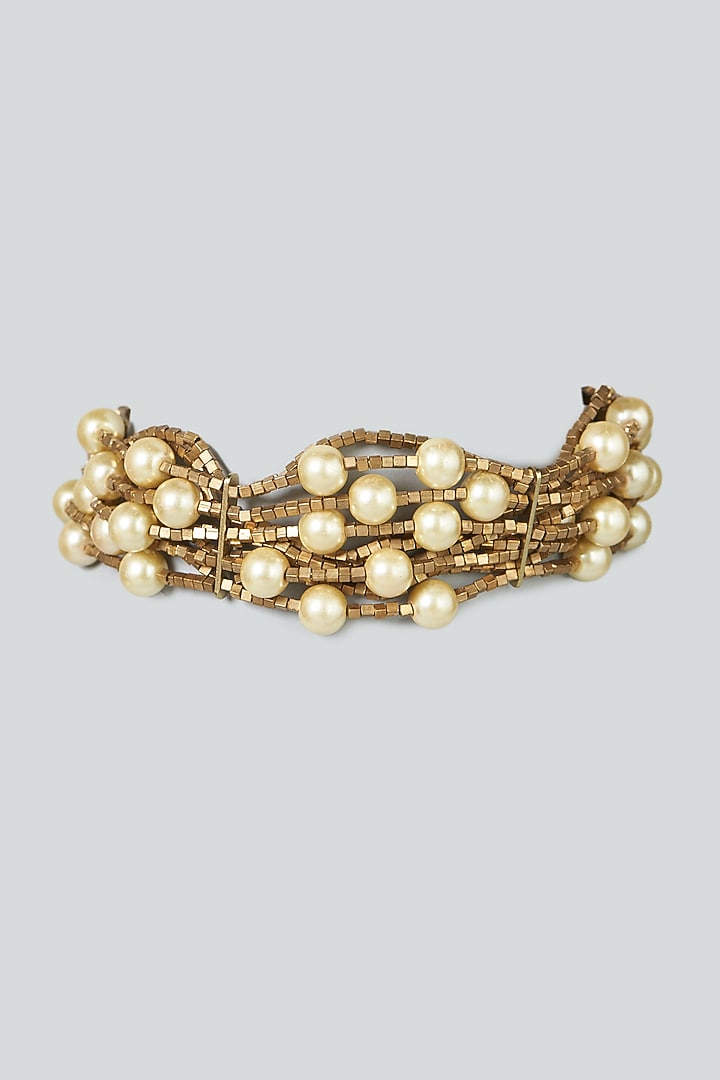 Gold Finish Glass Pearl Choker Necklace by House of Tuhina at Pernia's Pop Up Shop