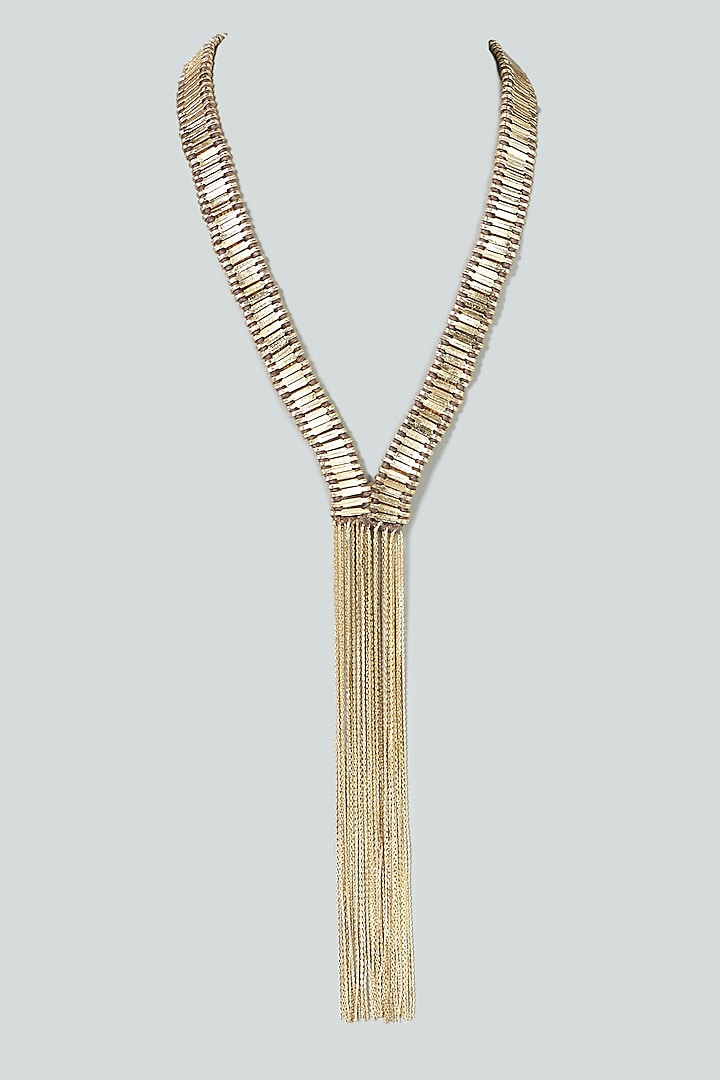 Gold Finish Long Necklace by House of Tuhina at Pernia's Pop Up Shop