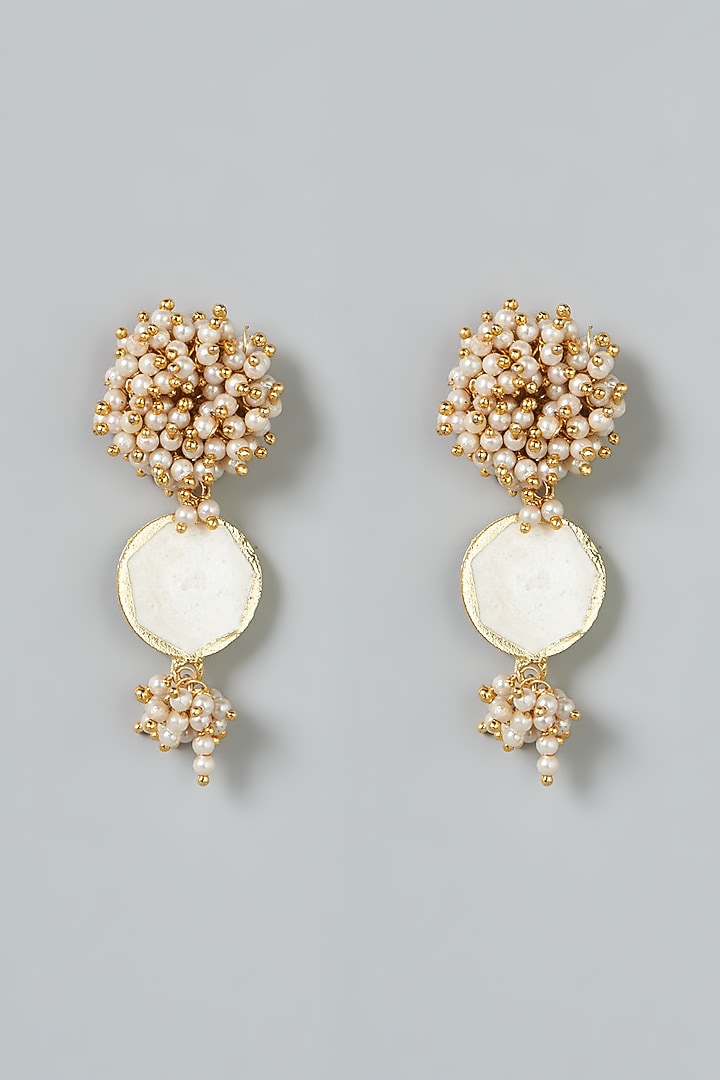 Gold Finish Enameled Stone Earrings by House of Tuhina at Pernia's Pop Up Shop