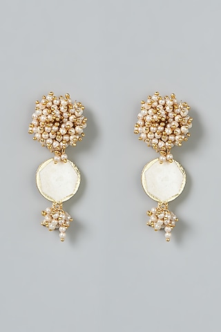 Gold Finish Enameled Stone Earrings by House of Tuhina