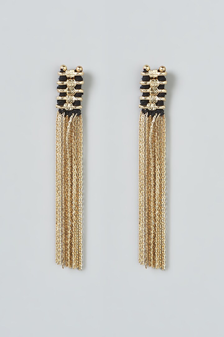 Gold Finish Fringe Earrings by House of Tuhina at Pernia's Pop Up Shop