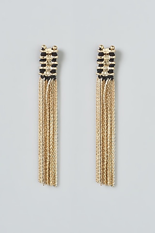 Gold Finish Fringe Earrings by House of Tuhina