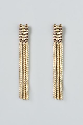 Gold Finish Earrings With Fringes by House of Tuhina