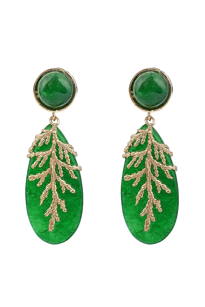 Gold Finish Semi-Precious Stone Dangler Earrings by House of Tuhina at Pernia's Pop Up Shop
