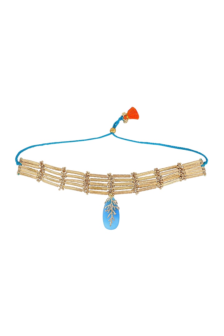 Gold Finish Semi-Precious Stone Choker Necklace by House of Tuhina at Pernia's Pop Up Shop