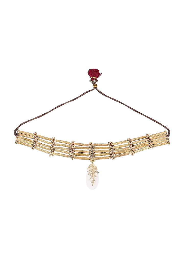 Gold Finish Semi-Precious Stone Choker Necklace by House of Tuhina at Pernia's Pop Up Shop